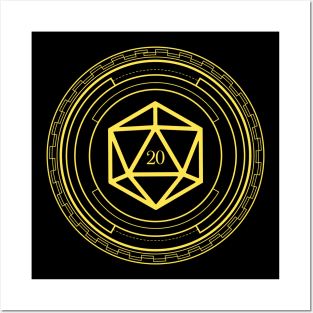 Minimalist Geometric Polyhedral D20 Dice Yellow Tabletop Roleplaying RPG Gaming Addict Posters and Art